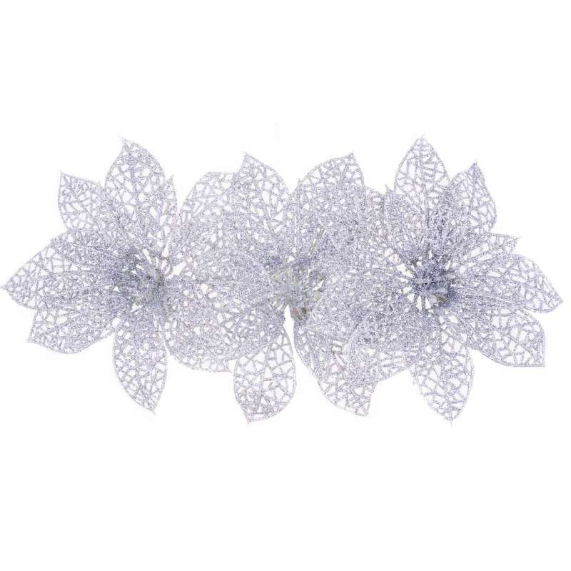 Декоративный цветок на прищепке, серебрянный, 15см, 3 шт