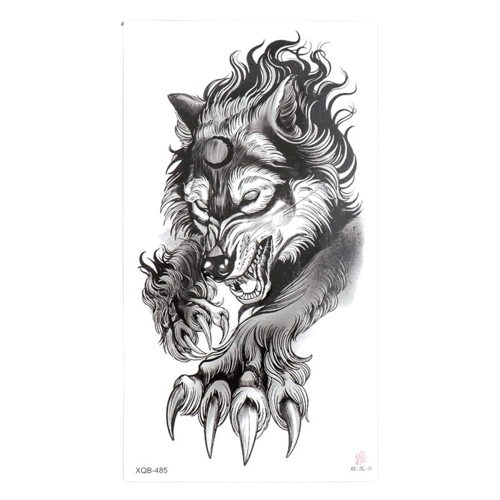 Татуировка на тело чёрная -  Волк-оборотень 11,5х21 см