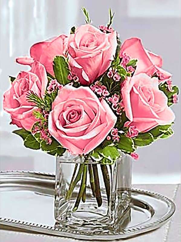 Алмазная мозаика 30х40 см Розовые розы в вазе, 26 цв., урв. 4