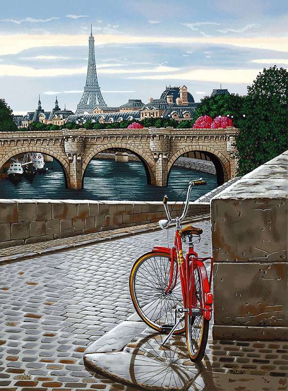 Картины по номерам 30х40 см Красный велосипед в париже