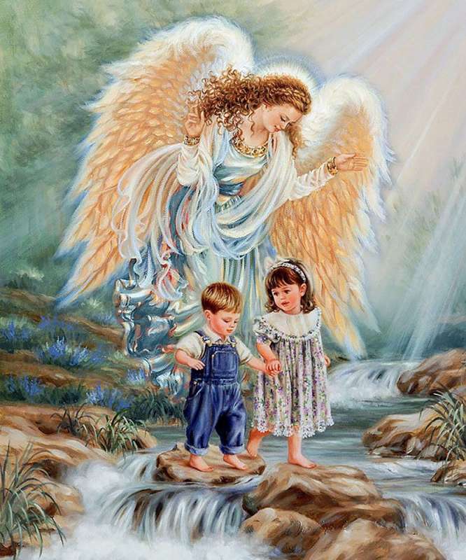 Алмазная мозаика 30х40 см Ангел над детьми, 26 цв., урв. 4