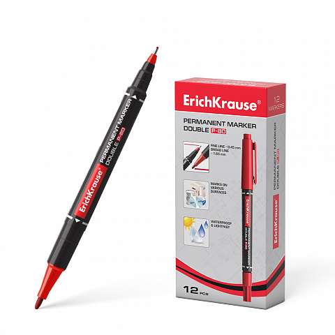 Двухсторонний перманентный маркер ErichKrause® Double P-80, цвет чернил красный 