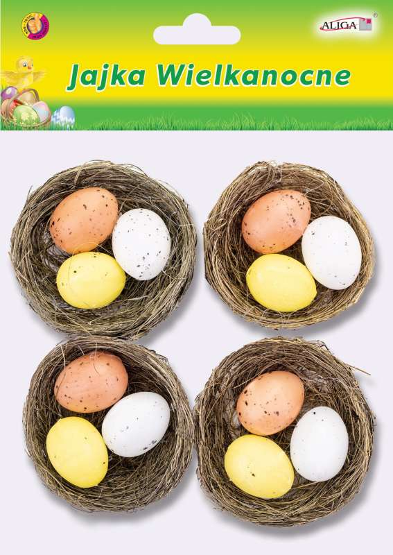 Пасхальный декор - Гнездышки с яйцами, 5см, 4 шт.