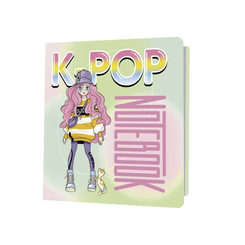 Notebook K-POP девочка в полный рост, зелёно-розовый фон