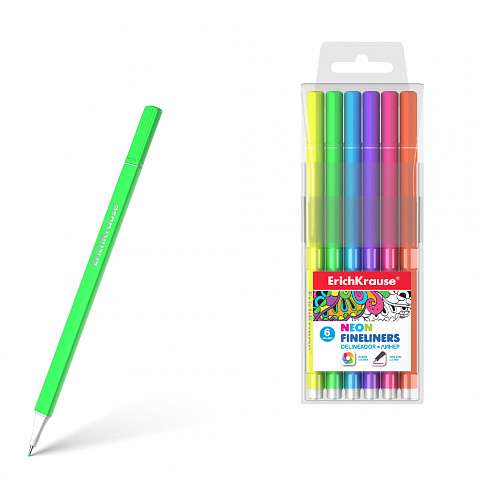 Линеры ErichKrause® Neon 6 цветов 0.4мм