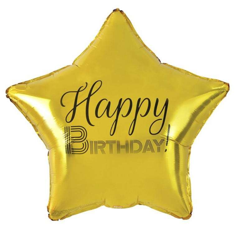 Фольгированный шар  Happy Birthday Star gold, black printing, 19