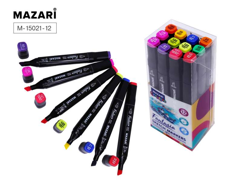 Набор маркеров для скетчинга двусторонние FANTASIA, 12цв., Main + Fluorescent colors 