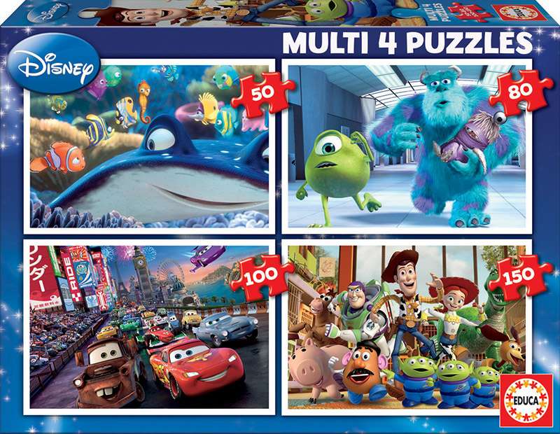 Puzzle EDUCA с клеем Multi Pixar, 4 x 50+80+100+150 деталей