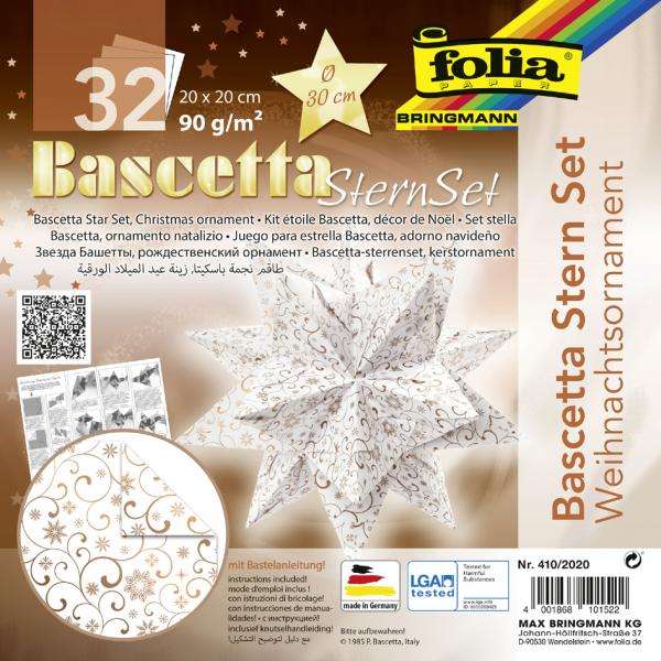 Креативная бумага FOLIA Bascetta star, 20x 20см / 32 страницы, Cooper / белая