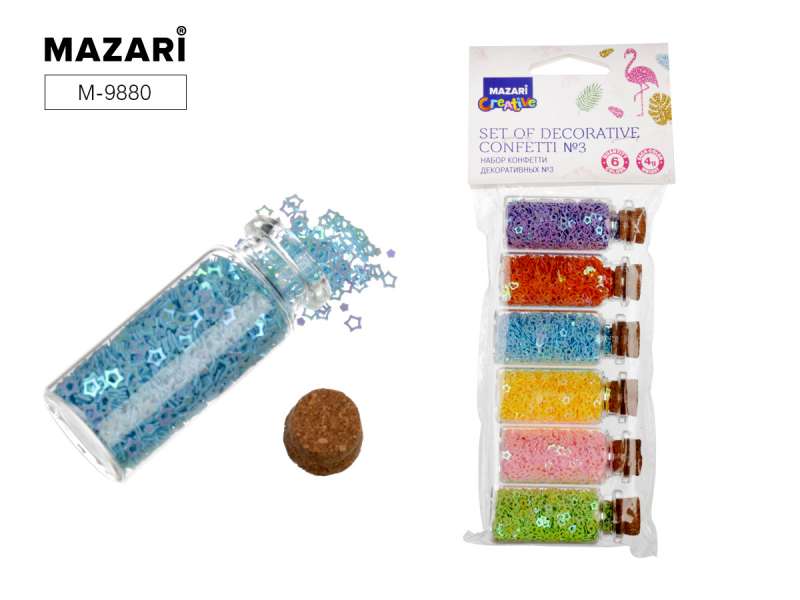 Набор конфетти декоративных №3, 6 цветов х 4 г, стеклянная колба / ОПП-упаковка