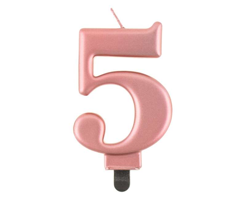 Свеча для торта "5" 8см Розовый металлик
