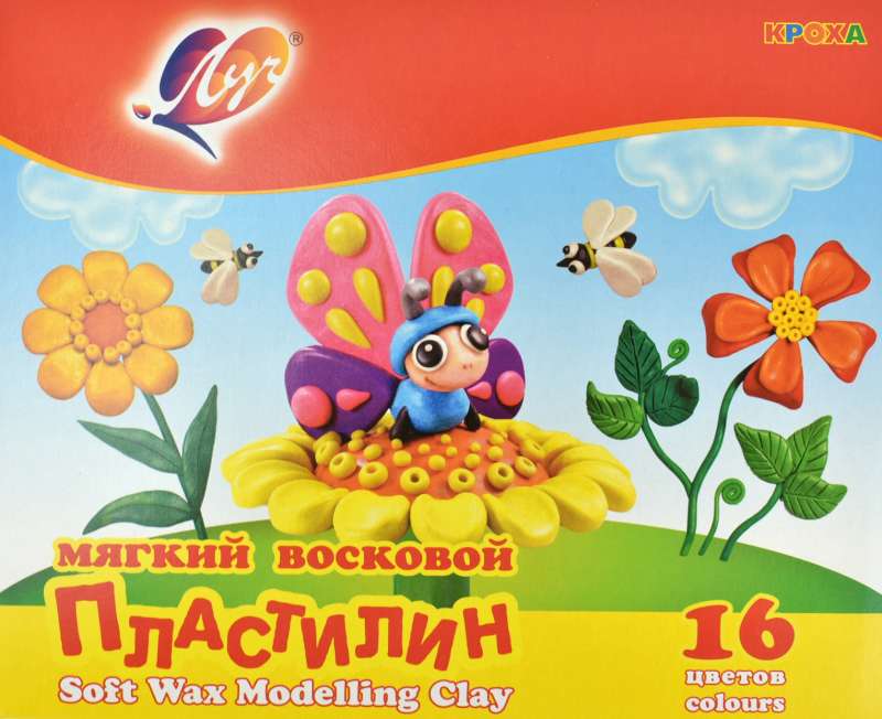 Пластилин КРОХА ЛУЧ со стеком, 16 цветов 240г