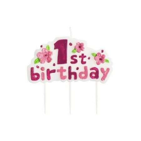 Свеча для торта "1 день рождения" розовая