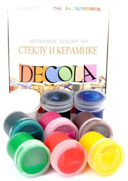 Набор красок по стеклу и керамике DECOLA акриловые 9шт. по 20мл