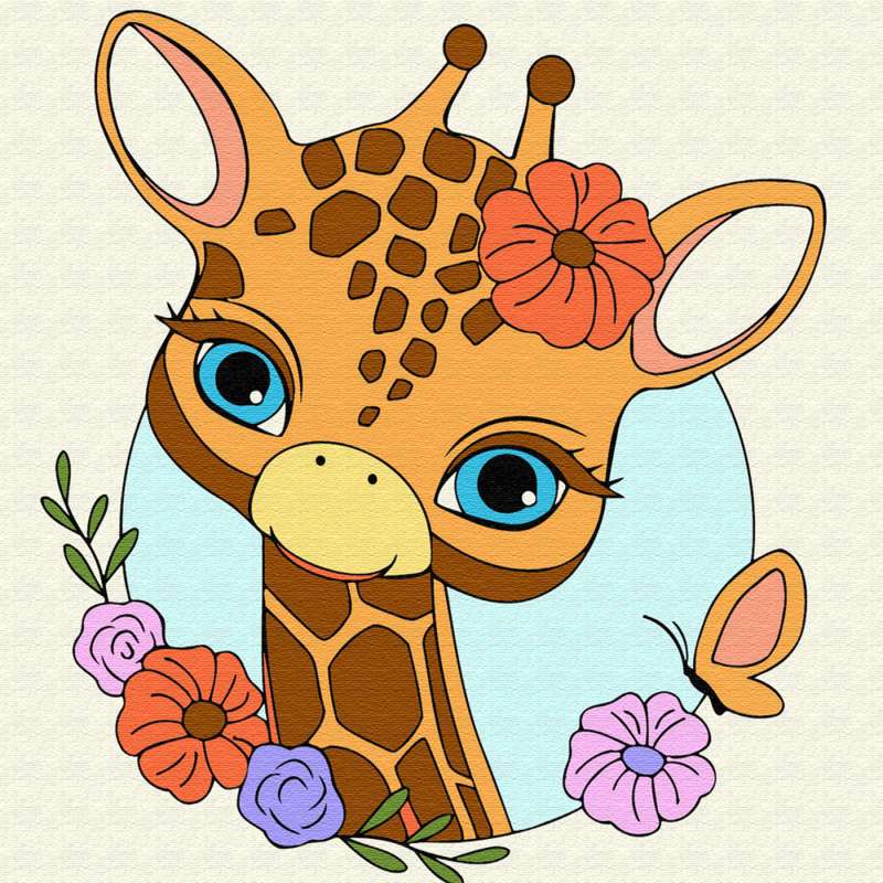 Картина по номерам - Жирафик с цветами (12 цветов)