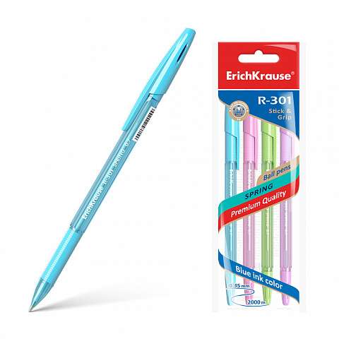 Ручка шариковая ErichKrause R-301 Spring Stick&Grip 0.7, цвет чернил синий