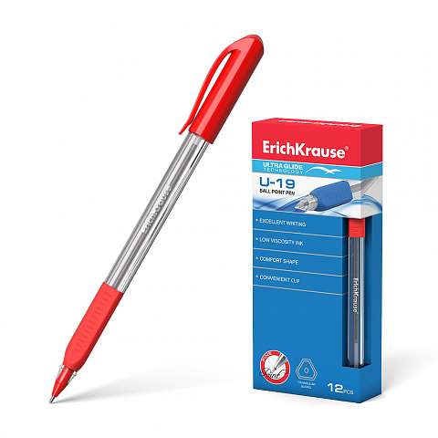 Ручка шариковая ErichKrause U-19, Ultra Glide Technology, цвет чернил красный