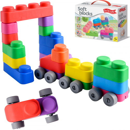 Развивающая игрушка - Мягкие блоки 15 блоков + 12 колес