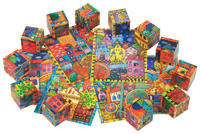 Умные кубики  в поддончике. 12 штук. Кто живёт в разноцветном городке?
