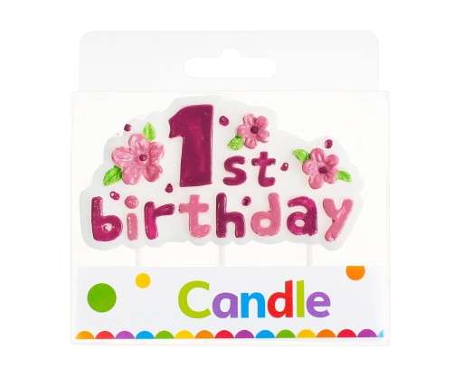 Свеча для торта "1 день рождения" розовая