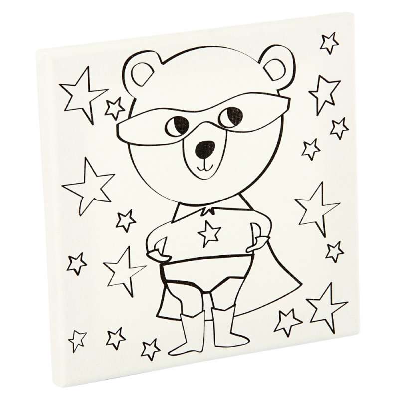 Роспись по холсту - Медвежонок супергерой 20х20 см