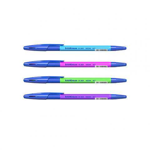 Ручка шариковая ErichKrause R-301 Neon Stick&Grip 0.7, цвет чернил синий