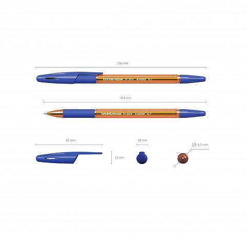 Ручка шариковая ErichKrause R-301 Amber Stick&Grip 0.7, цвет чернил синий