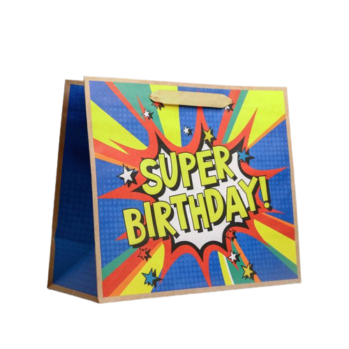 Пакет крафтовый горизонтальный - Super birthday, ML 27 × 23 × 11.5 см